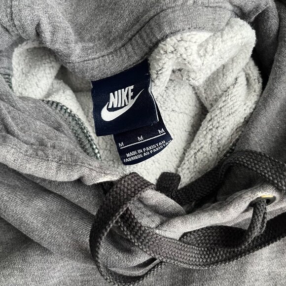 MEDIUM Nike Club Pullover Fleece Hoodie Gray Black Drawstring - Picture 2 of 8